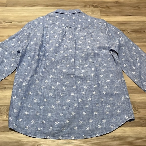 M & S Collection Men’s Linen Button Up Shirt Light Blue Palm Tree Print Size M - Picture 4 of 12